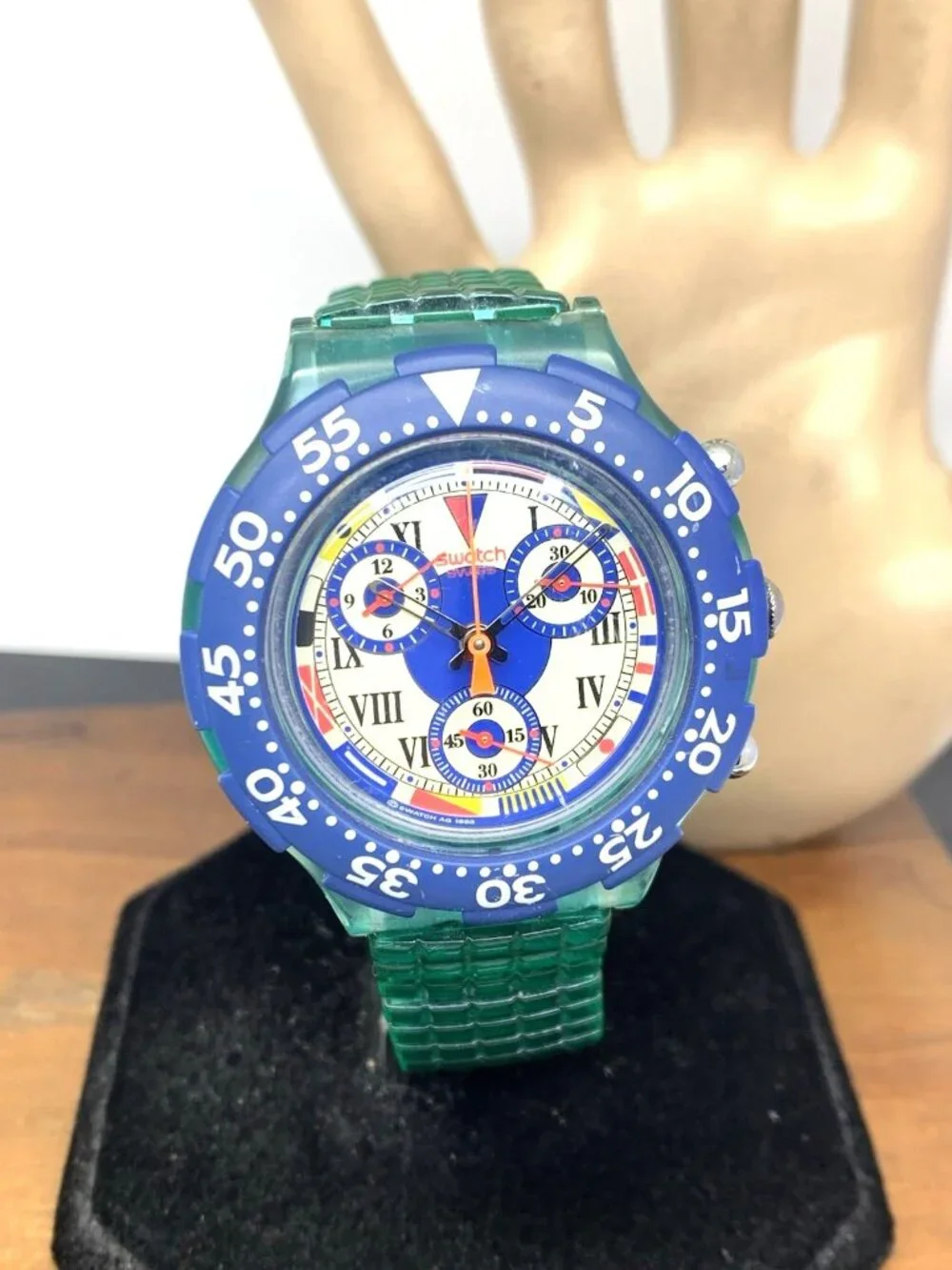 Swatch Men's Watch SBN101 Swiss Quartz Chronograph Vintage 1993 Blue Green 43mm